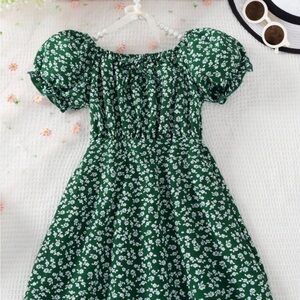 Green Floral Off-Shoulder Girls' Dress